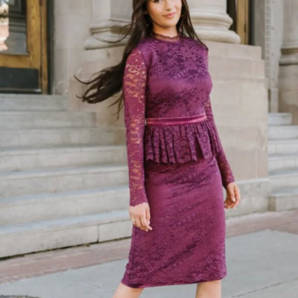 Rachel Parcell Nordstrom Plum Lace Long Sleeve Dress SZ Medium NWT - Picture 2 of 12